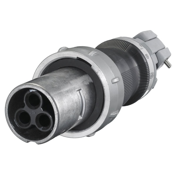 Pin & Sleeve Plug, 100 A, 600V AC, Single Phase, 3 Pole, Style 1 Grounding, Black, Gray